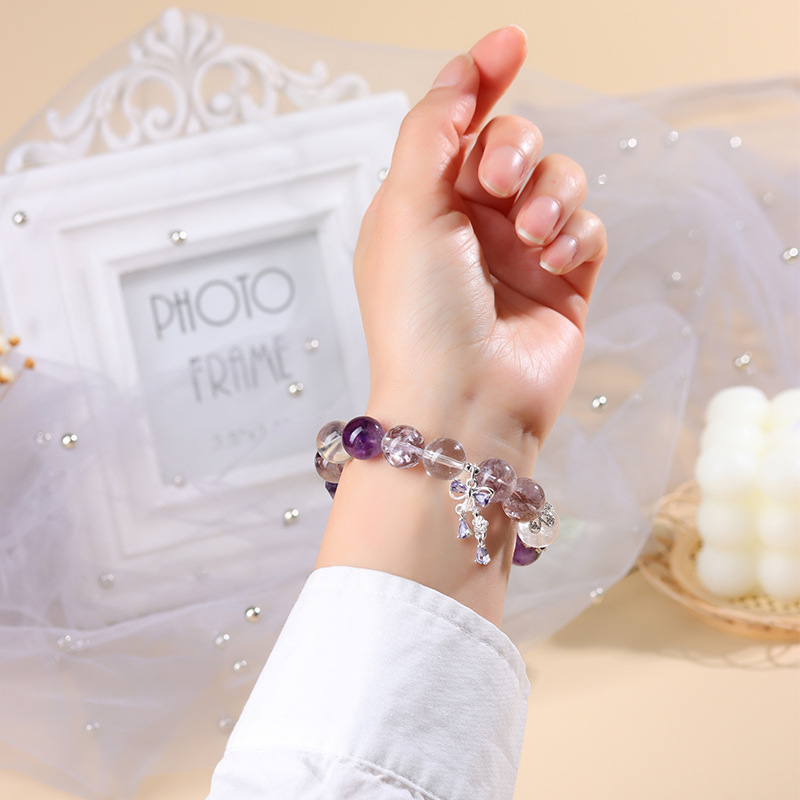 Natural Amethyst - Purple Tower Crystal and Clear Quartz Bracelet