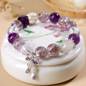Natural Amethyst - Purple Tower Crystal and Clear Quartz Bracelet - Image 5