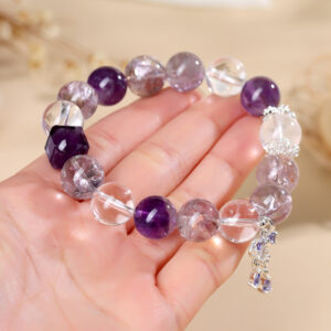 Natural Amethyst - Purple Tower Crystal and Clear Quartz Bracelet - Image 6