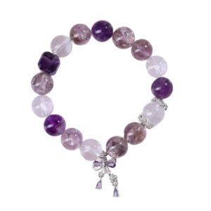 Natural Amethyst - Purple Tower Crystal and Clear Quartz Bracelet - Image 1