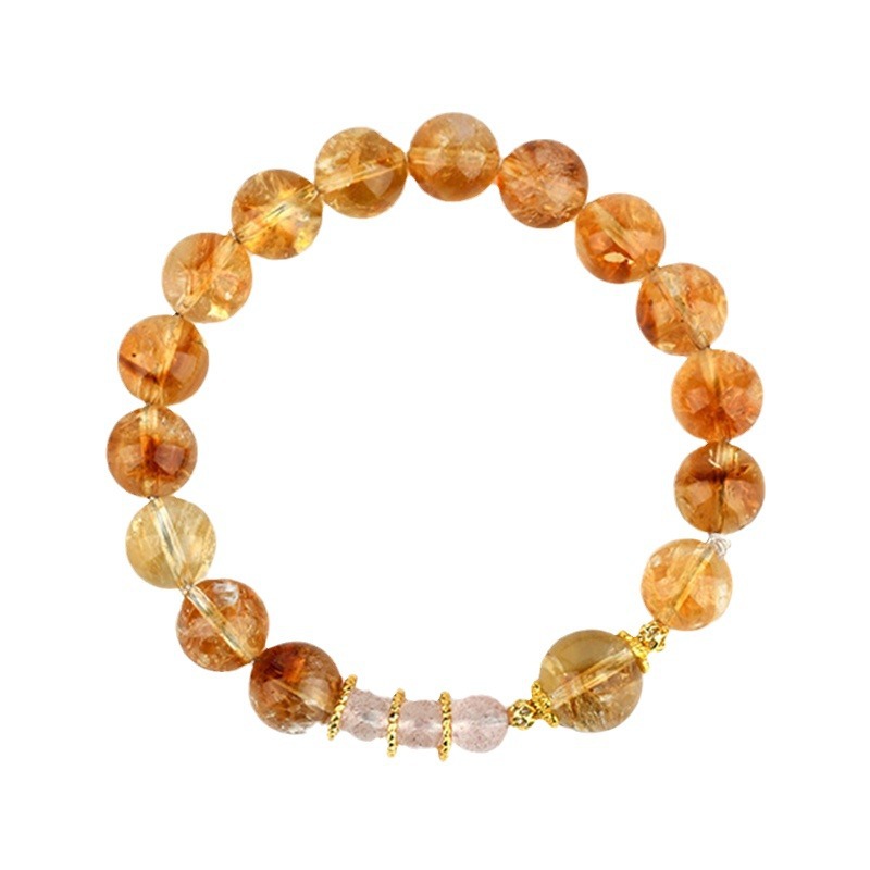 Natural Crystal Yellow Tower Quartz and Strawberry Quartz Bracelet