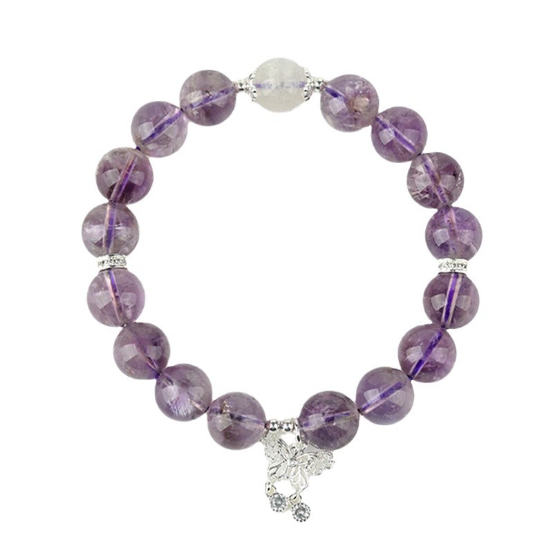 Natural Large-Bead Light Amethyst Butterfly Bracelet