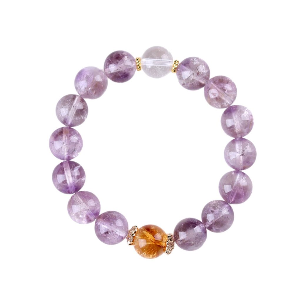 Natural Amethyst Citrine Round Bead Bracelet