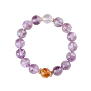 Natural Amethyst Citrine Round Bead Bracelet - Image 1