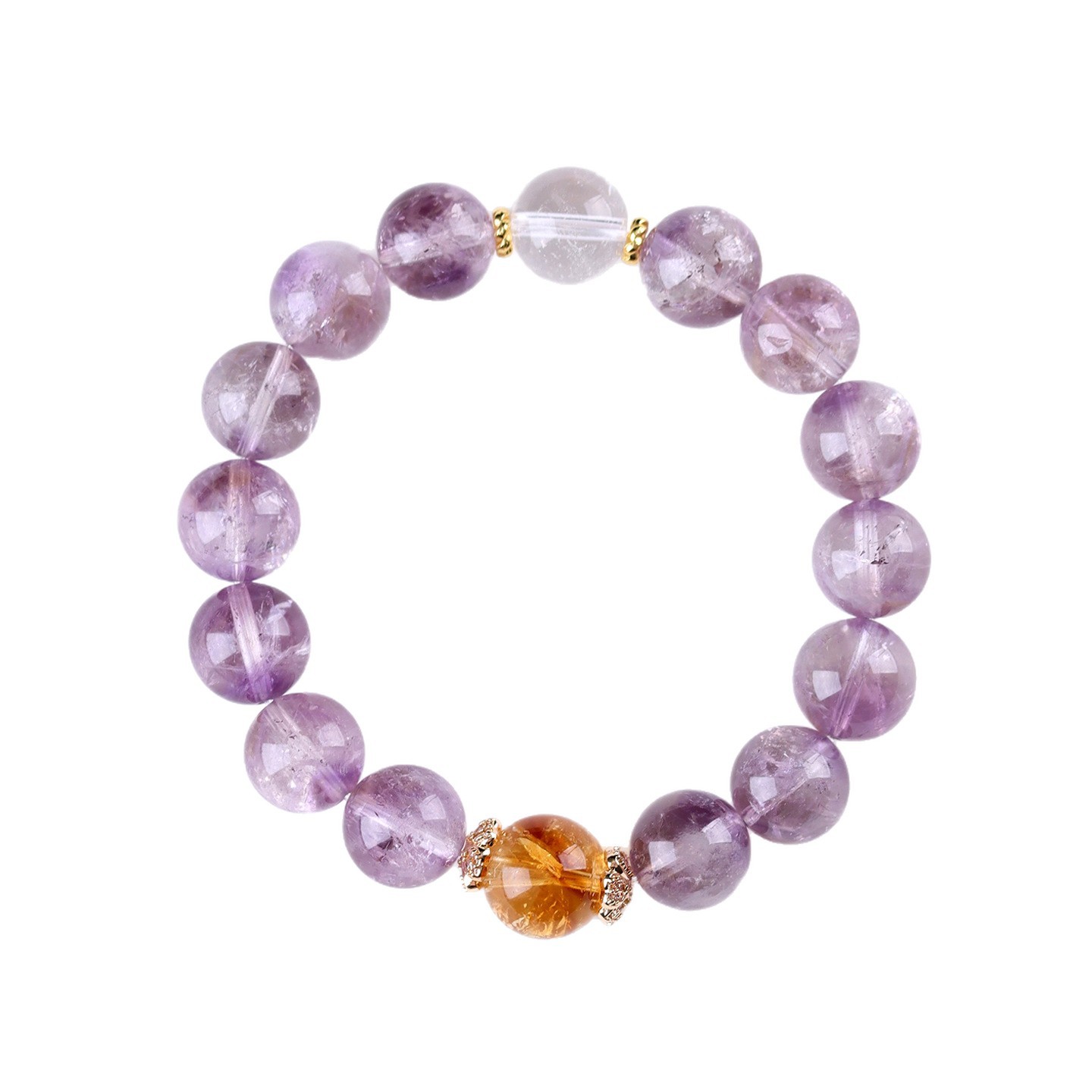 Natural Amethyst Citrine Round Bead Bracelet - Image 1