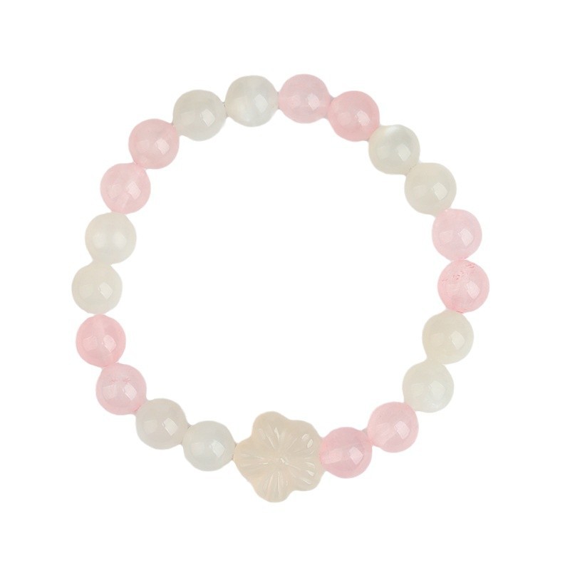 Natural Pink Bracelet with White Agate and Peach Blossom