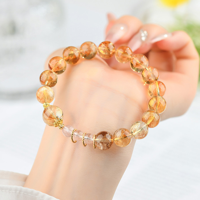 Natural Crystal Yellow Tower Quartz and Strawberry Quartz Bracelet