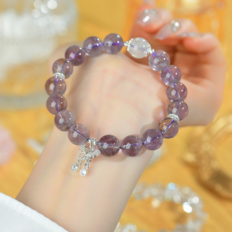 Natural Large-Bead Light Amethyst Butterfly Bracelet