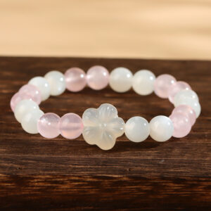 Natural Pink Bracelet with White Agate and Peach Blossom - Image 2
