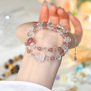 Fashionable Double-Strand Bracelet with Strawberry Quartz and White Quartz - Image 2