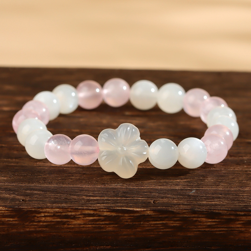 Natural Pink Bracelet with White Agate and Peach Blossom