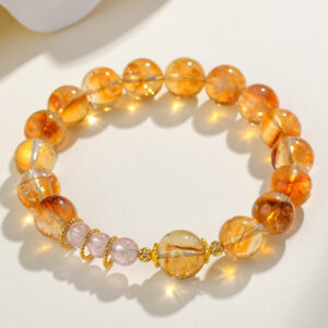 Natural Crystal Yellow Tower Quartz and Strawberry Quartz Bracelet - Image 3