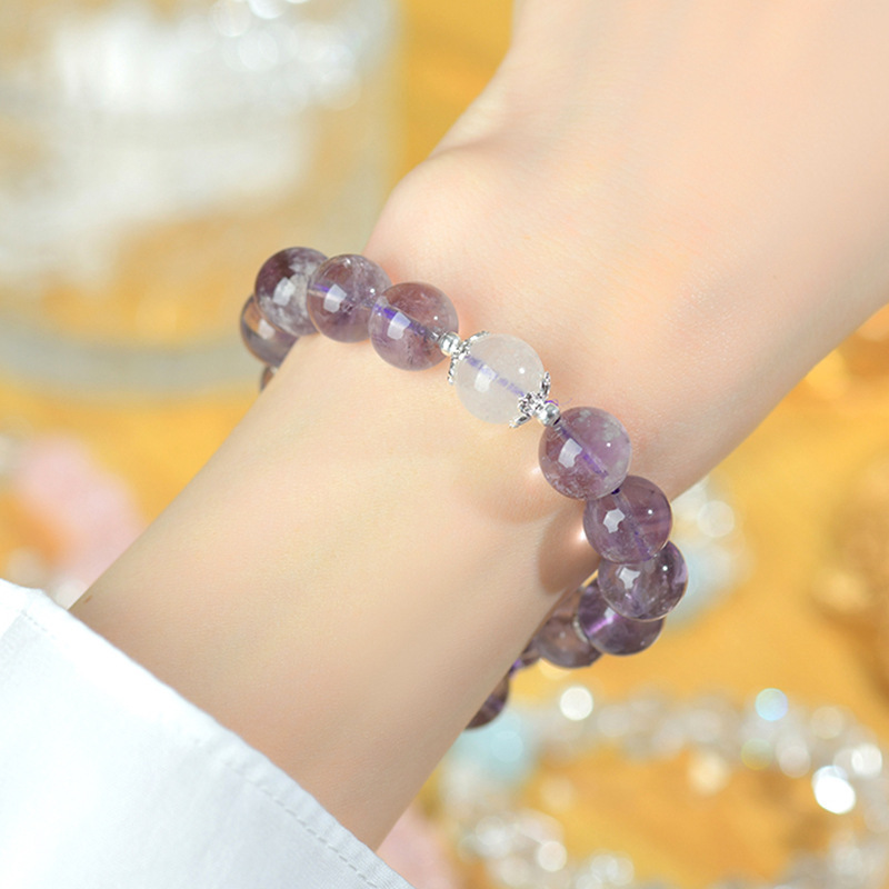 Natural Large-Bead Light Amethyst Butterfly Bracelet