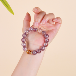 Natural Amethyst Citrine Round Bead Bracelet - Image 3