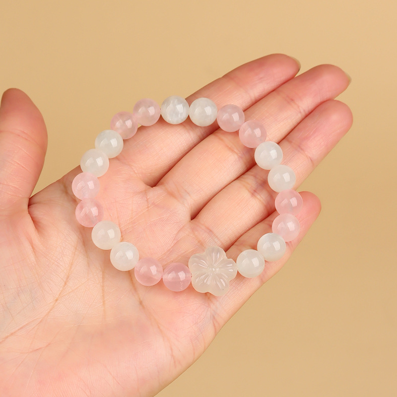 Natural Pink Bracelet with White Agate and Peach Blossom