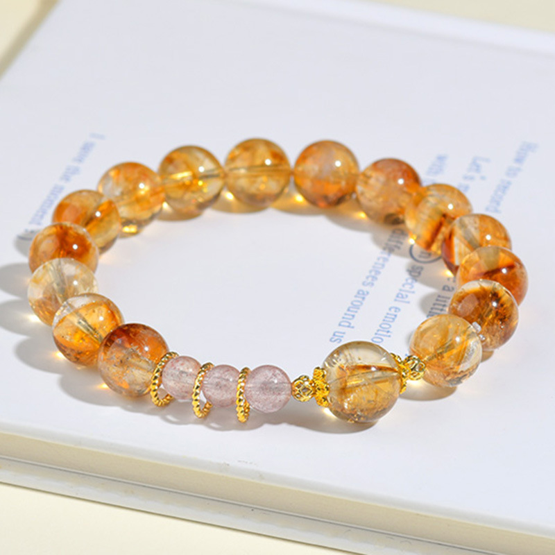 Natural Crystal Yellow Tower Quartz and Strawberry Quartz Bracelet