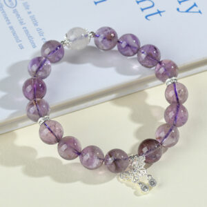 Natural Large-Bead Light Amethyst Butterfly Bracelet - Image 4