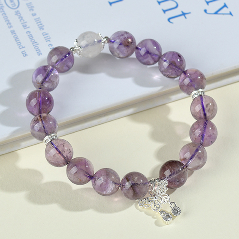 Natural Large-Bead Light Amethyst Butterfly Bracelet