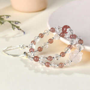 Fashionable Double-Strand Bracelet with Strawberry Quartz and White Quartz - Image 4
