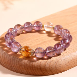 Natural Amethyst Citrine Round Bead Bracelet - Image 4
