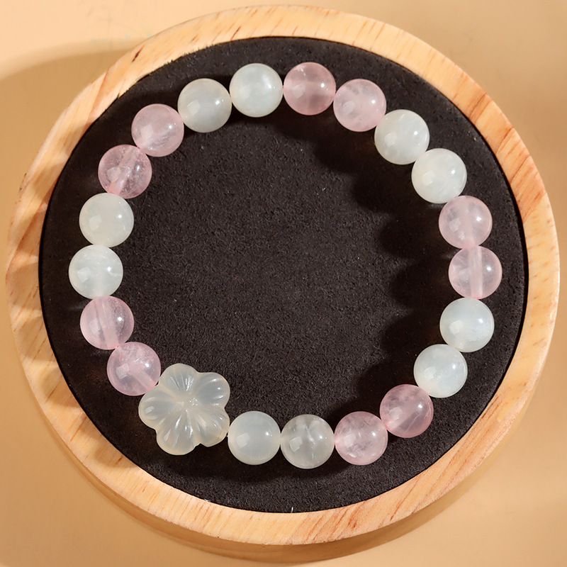 Natural Pink Bracelet with White Agate and Peach Blossom