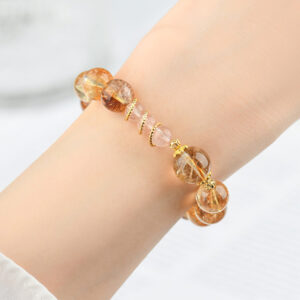Natural Crystal Yellow Tower Quartz and Strawberry Quartz Bracelet - Image 5