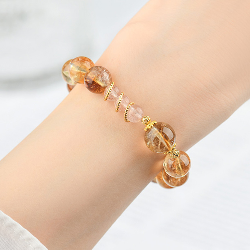 Natural Crystal Yellow Tower Quartz and Strawberry Quartz Bracelet
